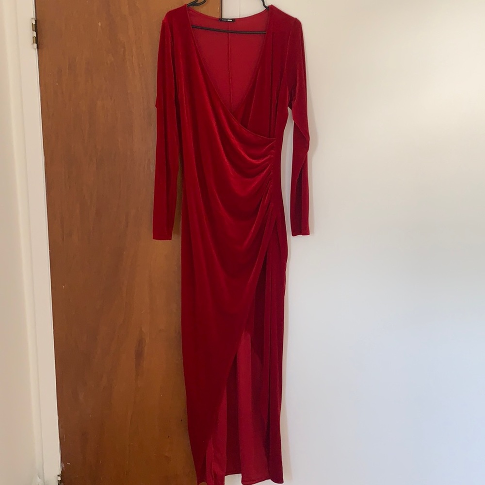 Red Velvet Dress  w/ high slit